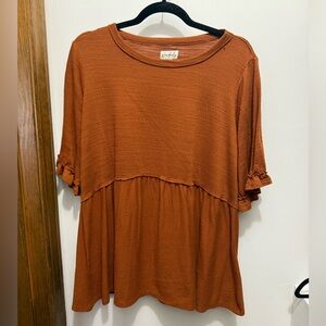 Wonderly Orange Flutter Sleeve Tunic with Ruffled Sleeves - Women L